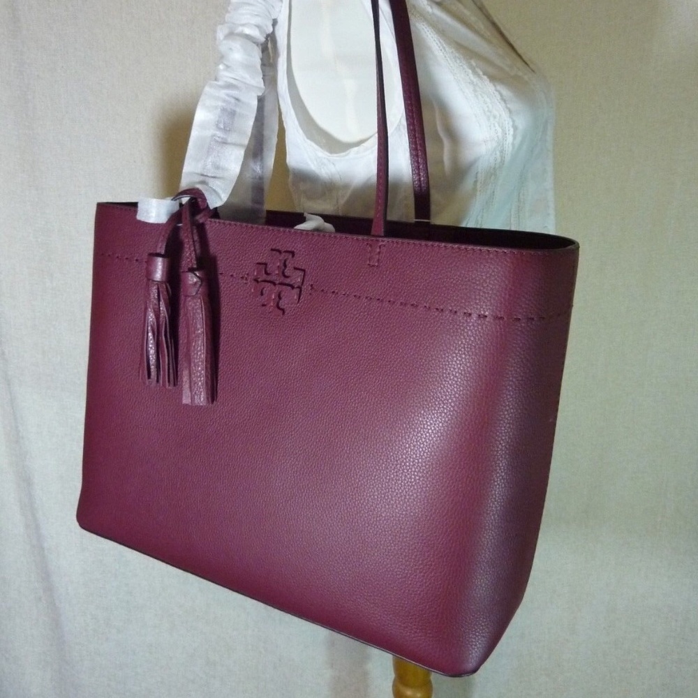 NEW Tory Burch Mcgraw Port/Imperial Garnet Burgundy Leather Large Tote Bag - Picture 3 of 13